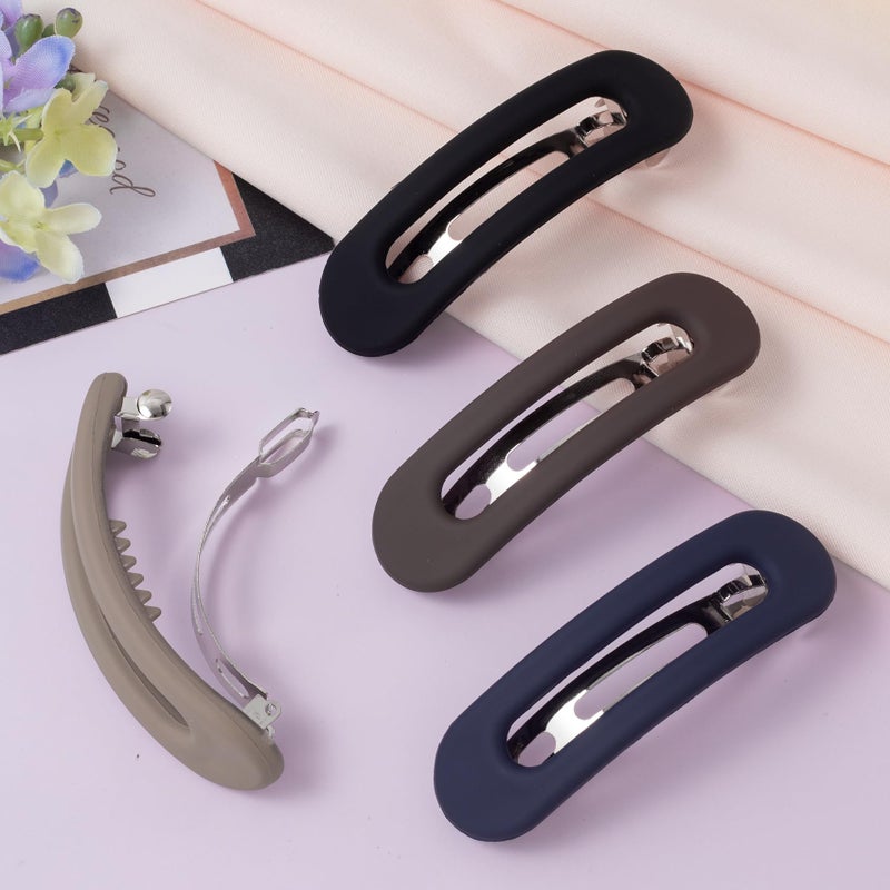 SmallCat 4 Pcs Hair Barrettes for Women, Strong Hold Barrettes for Hair, Non-Slip French Barrette Hair Clips, Flat Hair Clips for Women (Black, Gray, Blue, Coffee) - Image 3